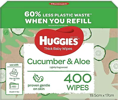 HUGGIES Baby Wipes Cucumber And Aloe Vera Baby Wipes 400 Wipes Refill Pack • $19.45