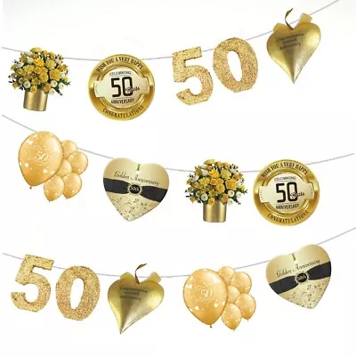 50th Golden Wedding Anniversary Bunting Celebrations Party Decorations 12pcs • £6.95