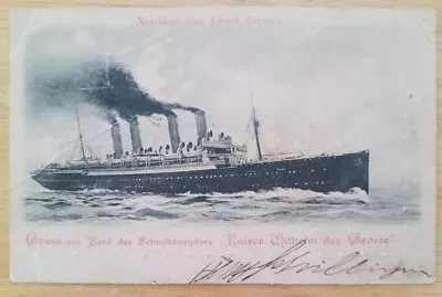 KAISER WILHELM DER GROSSE (North German Lloyd) Starboard Bow Photo At Sea C1901 • $35