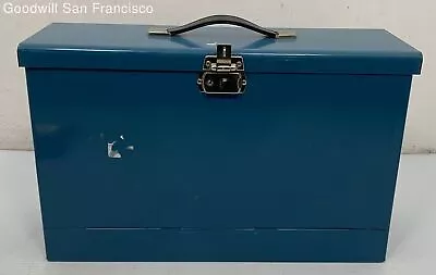 Vintage Metal Small File Cabinet Portable Rectangle Shape W/ Handle Blue No Key • $19.99