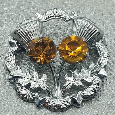 Vintage MIZPAH Signed Scottish Cairngorm Citrine Crystal Rhinestone  Brooch Pin • $14.89