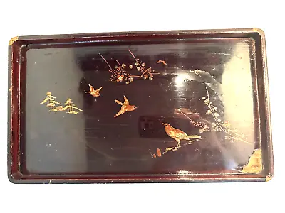 Vintage Asian Hand Painted Lacquered Wood Rectangle Tray • $9.99