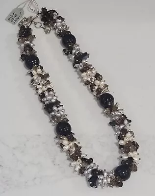 Chunky Black White Fresh Water Pearl Crystal Necklace • $29.99