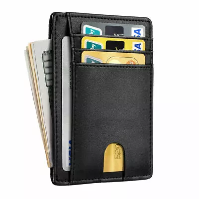 Men Anti-scan Leather Slim ID Credit Card Thin Small Wallet Holder RFID Blocking • £3.99
