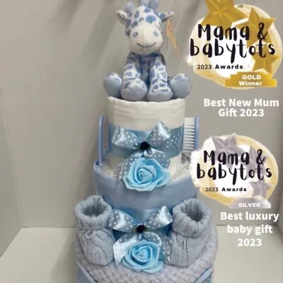 Giraffe 3 Tier Nappy Cake Baby Shower Gift Baby Boy Gift Baby Girl Gift • £56.99