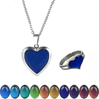 2 Pcs Temperature Sensing Color Changing Heart Locket Mood Pendant Necklace &... • $18.89