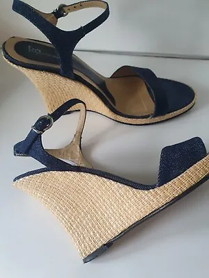 £24 • Buy Auth Ladies Designer Kurt Geiger Blue Denim Wedge Sandals UK6 EU39 Worn Once 