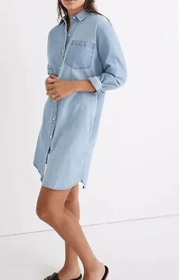 Madewell X Solid Striped Denim Colorblock Shirtdress Blue Size S Chambray Dress • $44