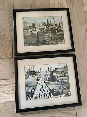 £10 • Buy PAIR Small LOWRY Prints In Black Wooden Frames & Mounts