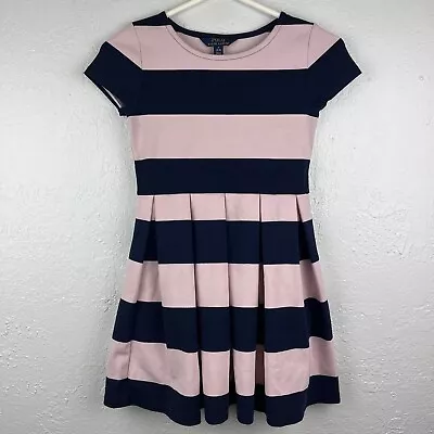 Polo Ralph Lauren Girls Dress Medium Blue Pink Striped Pleated Skirting Preppy • $19.95