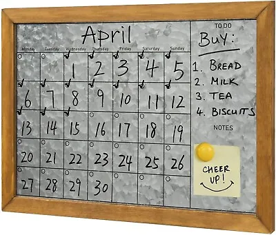 MyGift Wall Mounted Galvanized Metal Dry Erase Memo Board Calendar With Frame • $42.99