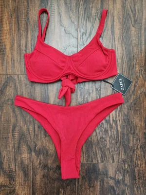 $0.99 • Buy ZAFUL Womens Underwire Push Up Balconette Ribbed Bikini Thong Swimsuit, L (8)