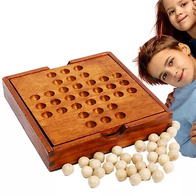 Wooden Solitaire Traditional Board Game Marble Child Classic Educational Toy • £12.95