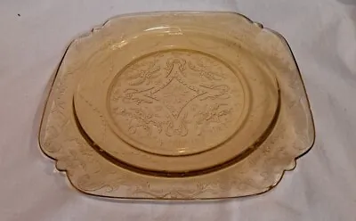 Federal Amber Yellow Depression Glass Madrid Square Dinner Plate 1930s • $10