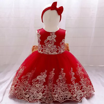 Girls Bridesmaid Dress Baby Flower Kids Party Rose Bow Wedding Dresses Princess • £17.99