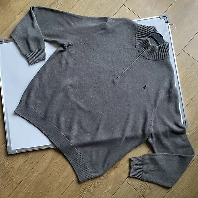 Size L 100% Cotton Grey Knitted Jumper Polo Ralph Lauren Mock Neck Quarter Zip • £29.49