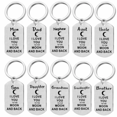 Family Silver 'I LOVE YOU TO THE MOON AND BACK' Charm Pendant Keyring Mum Gifts • £3.49