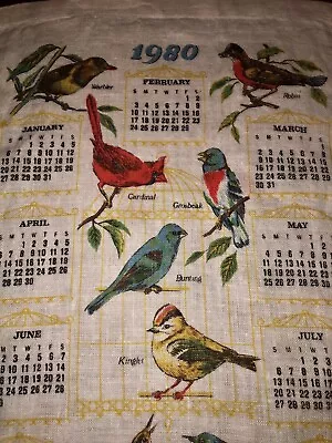 Vintage Linen 1980 Calendar Tea Dish Towel Birds Very Good Condition • $8.99