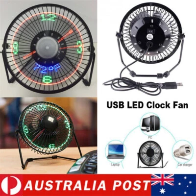 4  LED Clock Fan USB Desktop Fan With Real Time Temperature Cooling Fan Portable • $26.49