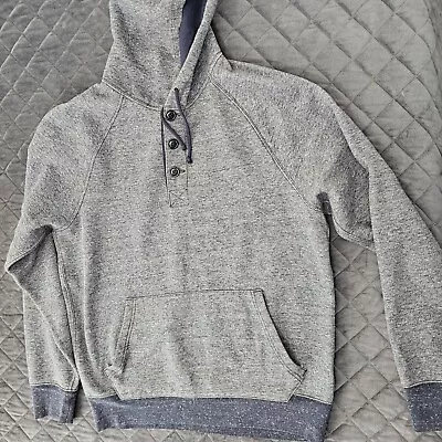 J Crew Sweater Men's Medium Blue Pockets Hoodie Sweatshirt 1/4 Button Casual • $28.99