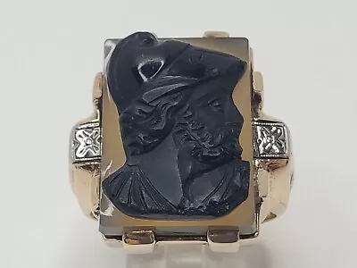 Mens 10k Solid Yellow Gold Agate & Onyx Greek Roman God Ares Mars Ring Size 10 • $499.99