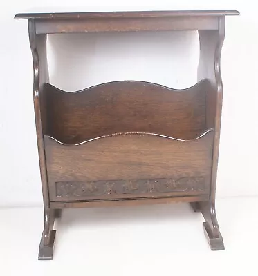 Antique British OAK Chairside Magazine Newspaper Rack OCCASIONAL END SIDE TABLE • $225