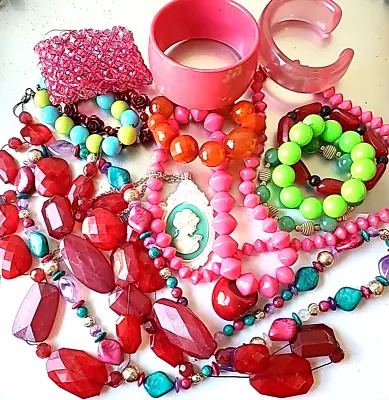 Vintage Estate Plastic Acrylic Jewelry Lot Bracelets Necklaces Ring • $26