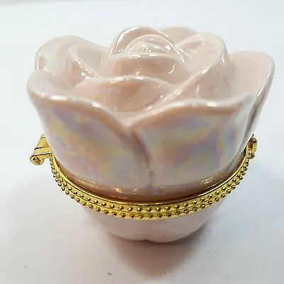 Mary Kay Rose Trinket Box Hinged Signed Pearl Luster Ceramic • $15