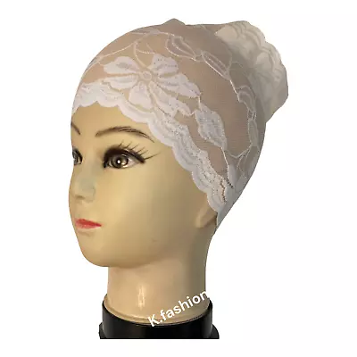 Stylish Under Scarf Plain LACE BONNET Tube Cap Turban Hat For Hijab Head Scarf • £2.49