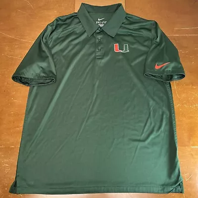 Miami Hurricanes Shirt Mens Large Green Polo Short Sleeve Dri Fit Nike • $22.06