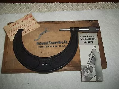 Brown And Sharpe 4-5 Inch Outside Micrometer No.67 WITH ORIGINAL BOX & PAPERS • $29.99