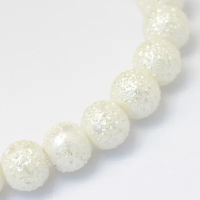 £2.99 • Buy White Glass Snowball Beads Painted Textured Pearl 6mm 8mm 10mm Festive Christmas