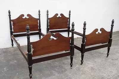 Early 1900s Solid Mahogany Pair Of Twin Size Tall Poster Beds 3002 • $1705.50