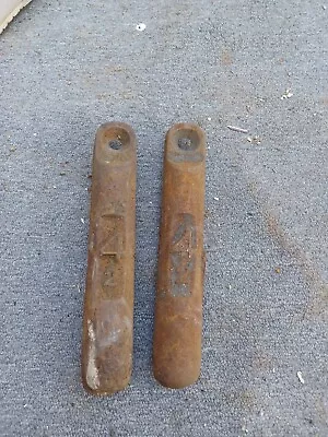 Two WINDOW SASH WEIGHTS  4 Pound Vintage Antique Cast Iron 9    • $24.99