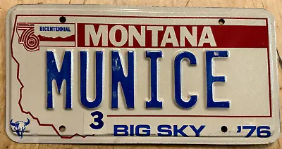 1976 Montana Vanity License Plate   Munice   Mt Muncie Indiana Munich Mun Ice • $19.99