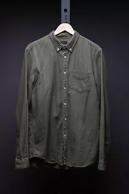 Zara Mens Green Denim Cotton Shirt Size Large Slim Fit • £10