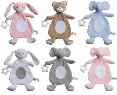 Baby Boys Girls Soft Bunny Elephant Tag Comforter Blanket Blankie Teething Ring • £8.99