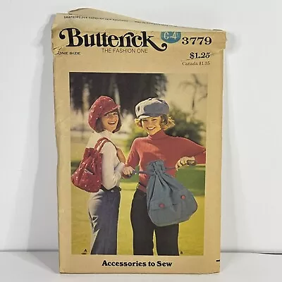 Conductor Hat Cap Bag Boho Cinch Purse Butterick 3779 Sewing Pattern UC VTG 70s • $9.99