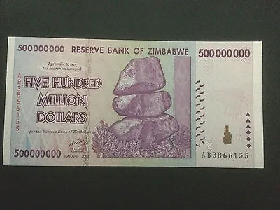 2008 Unc 500 Million Dollar Reserve Bank Of Zimbabwe Currency Banknote Ab • $39.95