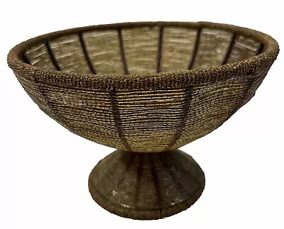 Vintage Retro Beads Metal Wire Amber Beaded Pedestal Bowl Basket Fruit Flowers • $19