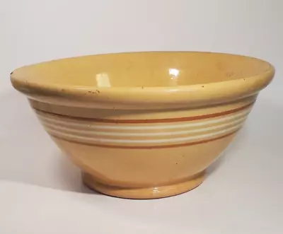 Scarce 12-inch American Antique Yellow Ware 5 Banded Bowl Mocha White Bands • $140