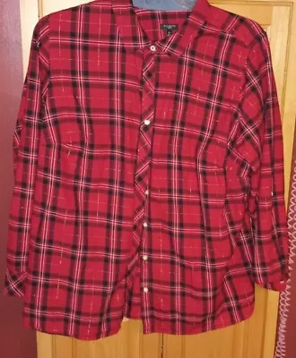 Plus Size Talbot's Designer 2X Red Plaid Blouse Long Sleeve • £13.30