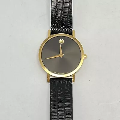 Vintage Movado Museum Yellow Gold Plate Black Dial Wristwatch Watch Men Women • $200