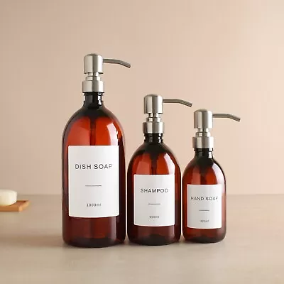 £7.99 • Buy Amber Plastic Labelled Bottle With Silver Dispenser Pump For Soap/Shower/Shampoo