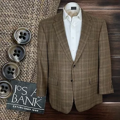 Jos A Bank Sport Coat Mens 44S Brown Tartan Plaid Soft Flannel • $69.30