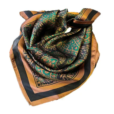 Men's 100 Silk Scarf Vintage Paisley Square Neckerchief Suit Shirt Cravat Brown • $14.44