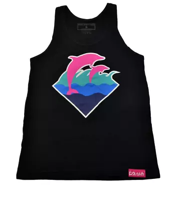 Pink Dolphin Waves Summer Black Discounted Men's Tank Top • $19.99