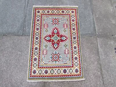 Vintage Hand Made Traditional Zeigler Rug Oriental Wool Grey Small Rug 91x59cm • £95