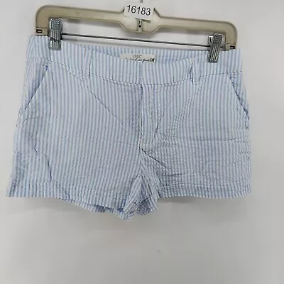 H&M  Shorts Women Size 6 Blue Striped Summer Casual Mid Rise Chino Cotton Pocket • $9.50