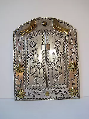 Vintage Mexican Punched Tin Mirror With Closing Shutters 15  X 12  Flaw • $49.90